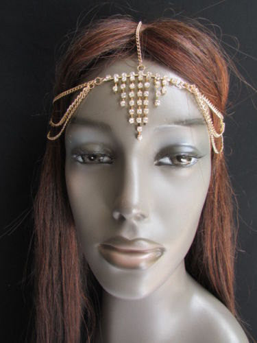 Women Gold Metal Head Multi Side Chain Trendy Fashion Jewelry Triangle Silver Rhinestones - alwaystyle4you - 1
