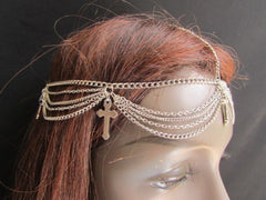 One Size Brand New Women Silver Cross Metal Head Chain Fashion Hair Piece Jewelry Wedding Party Beach - alwaystyle4you - 1