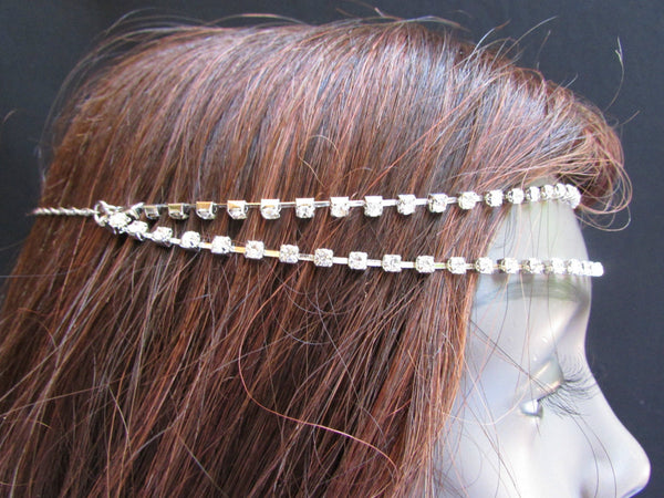 Brand New One Size Brand New Women Silver Metal Head Chain Rhinestones Fashion Hair Piece Jewelry Wedding Party Beach - alwaystyle4you - 3