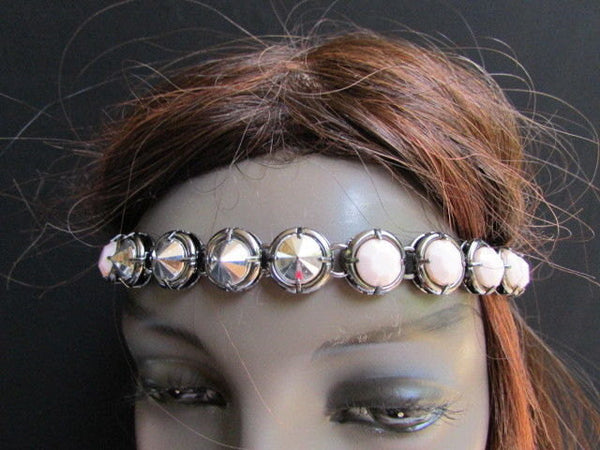 One Size Brand New Women Elastic Head Chain Cream Beads Fashion Hair Piece Jewelry Wedding Party Beach - alwaystyle4you - 3