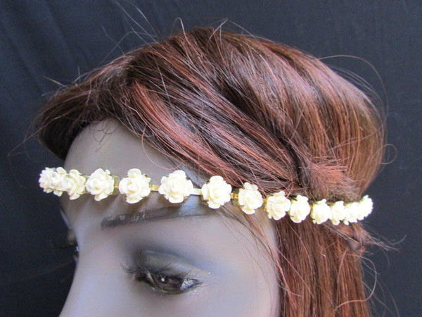 One Size Brand New Women Elastic Head Chain Cream Flowers Fashion Hair Piece Jewelry Party Beach - alwaystyle4you - 4