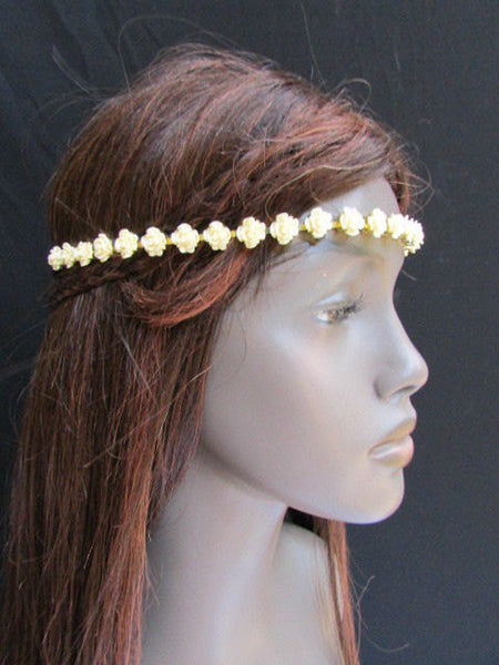 One Size Brand New Women Elastic Head Chain Cream Flowers Fashion Hair Piece Jewelry Party Beach - alwaystyle4you - 5