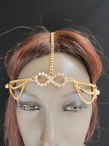 New Rhinestone Gold Women Fashion Metal Multi Drapes Head Band Forehead Jewelry Hair Accessories Wedding - alwaystyle4you - 1