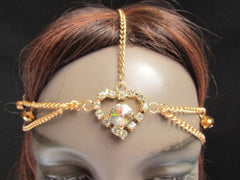 New Women Heart Gold Rhinestonefashion Beads Metal Multi Drapes Head Band Forehead Jewelry Hair Accessories Wedding Beach Party - alwaystyle4you - 1