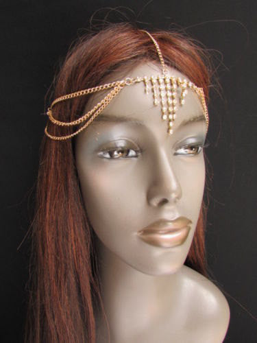 Gold Metal Head Chain Multi Rhinestones Side Triangle Geometric Shapes Fashion Hair Accessories