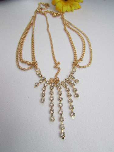 New Women Gold Metal Head Multi Side Chain Trendy Fashion Jewelry Triangle Silver Rhinestones - alwaystyle4you - 3