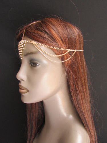 New Women Gold Metal Head Multi Side Chain Trendy Fashion Jewelry Triangle Silver Rhinestones - alwaystyle4you - 5