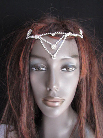 New Women Silver Head Metal Chains Big Beads Dressy Hair Pin Rhinestones Fashion Drapes Metal Fashion Jewelry Hair Accessories Wedding - alwaystyle4you - 2