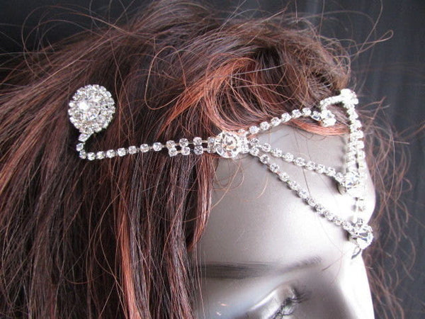 New Women Silver Head Metal Chains Big Beads Dressy Hair Pin Rhinestones Fashion Drapes Metal Fashion Jewelry Hair Accessories Wedding - alwaystyle4you - 5