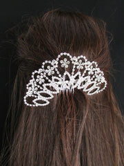 Women Silver Large Metal Fans Flowers Dressy Pin Rhinestones Fashion Jewelry Hair Accessories Wedding - alwaystyle4you - 1