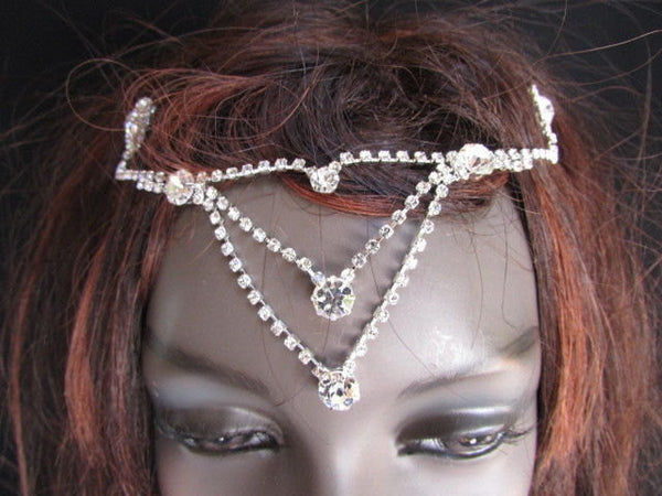 New Women Silver Head Metal Chains Big Beads Dressy Hair Pin Rhinestones Fashion Drapes Metal Fashion Jewelry Hair Accessories Wedding - alwaystyle4you - 1
