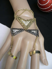 New Women Trendy Gold Black Rhinestone Arrows Metal Hand Chain Slave Ring Fashion Body Chain Bracelet Slave Ring Beach Party - alwaystyle4you - 2