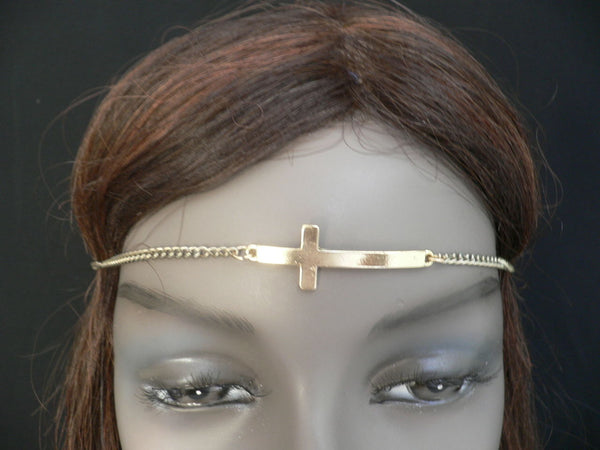 Brand New Casual One Size Elastic Stretchhair Women Gold Cross Metal Head Chain Fashion Hair Piece Jewelry Wedding Party Beach - alwaystyle4you - 1