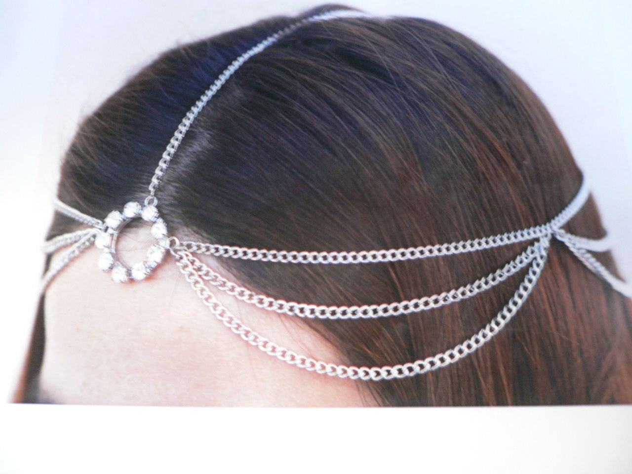 Gold Silver Metal Head Chain Circlet Clear Rhinestone Women 