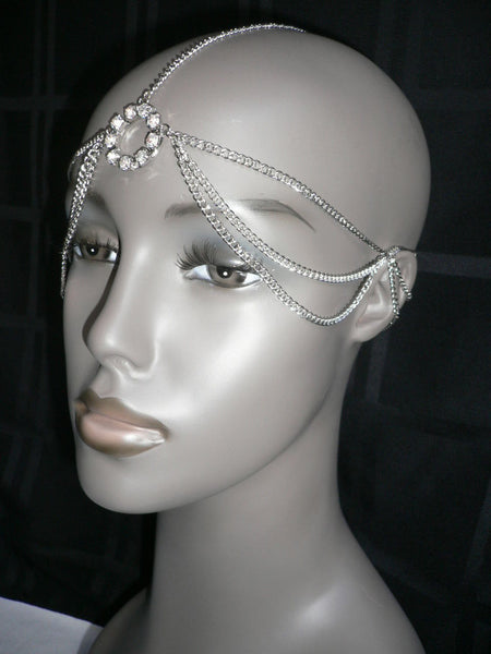 Brand New One Size Brand New Women Silver Circlet Clear Rhinestone Metal Head Chain Fashion Hair Piece Jewelry Wedding - alwaystyle4you - 5