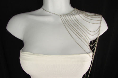 Brand New Casual Trendy Body Chain Silver Metal Thin Chain Necklace Fashion One Side Shoulder Drapes Lady Gaga Women Accessories - alwaystyle4you - 1