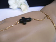 New Women Trendy Black Cross Metal Gold Hand Chain Slave Ring Fashion Classic Bracelet Slave Ring Beach Party - alwaystyle4you - 4