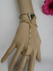 Women Trendy Light Gold Triangle Metal Hand Chain Slave Ring Fashion Body Chain Slave Ring Halloween - alwaystyle4you - 1