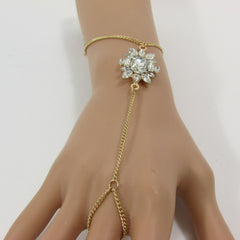 Women Fashion Hand Bracelet Jewelry Thin Gold Metal Classic Chain Links Silver Rhinestones Charm Slave Ring One Size Beach Wedding Party - alwaystyle4you - 1