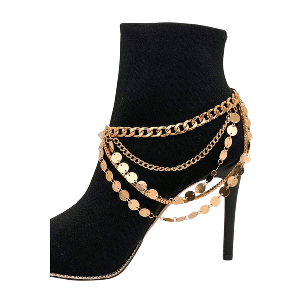Brand New Women Gold Metal Chain Boot Bracelet Shoe Anklet Circle Multi Strand Waves Shoe Charm