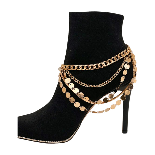 Brand New Women Gold Metal Chain Boot Bracelet Shoe Anklet Circle Multi Strand Waves Shoe Charm