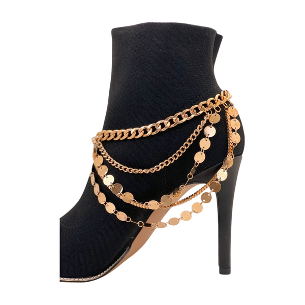 Brand New Women Gold Metal Chain Boot Bracelet Shoe Anklet Circle Multi Strand Waves Shoe Charm