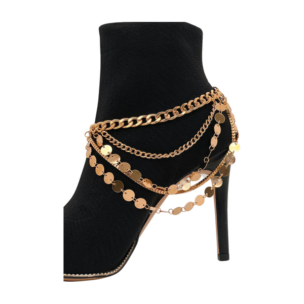 Brand New Women Gold Metal Chain Boot Bracelet Shoe Anklet Circle Multi Strand Waves Shoe Charm