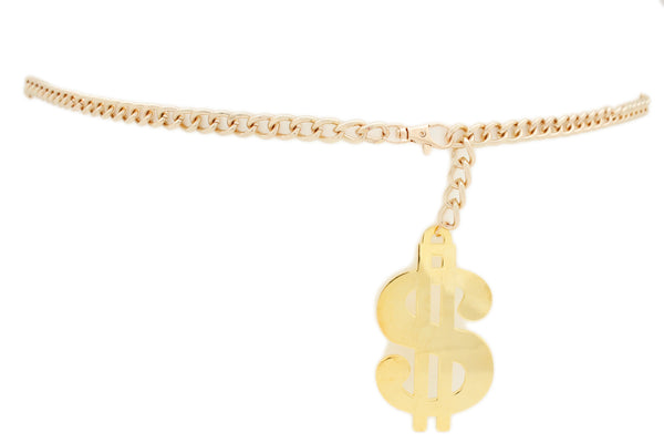 New Women Gold Metal Chain Dollar Money $ Charm Gangster Fashion Belt Plus Size XL XXL