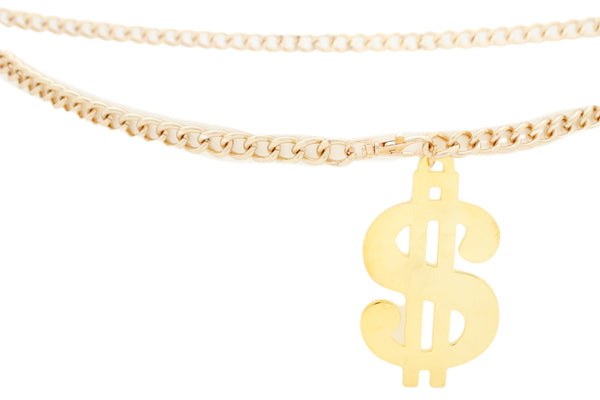 New Women Gold Metal Chain US Dollar Money $ Charm Hip High Hip Hop Belt Size XS S M