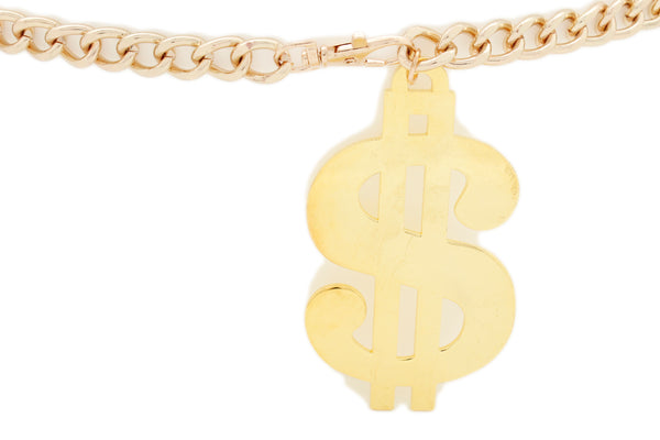 New Women Gold Metal Chain US Dollar Money $ Charm Hip High Hip Hop Belt Size XS S M