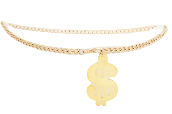New Women Gold Metal Chain Dollar Money $ Charm Hip Hop Hood Bling Style Belt Size M L XL