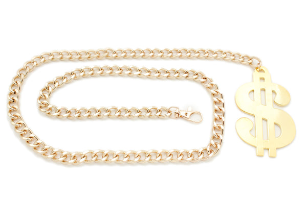 New Women Gold Metal Chain US Dollar Money $ Charm Hip High Hip Hop Belt Size XS S M