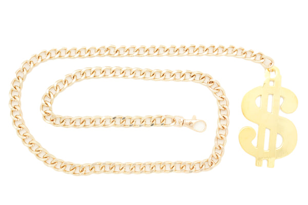 New Women Gold Metal Chain Dollar Money $ Charm Hip Hop Hood Bling Style Belt Size M L XL