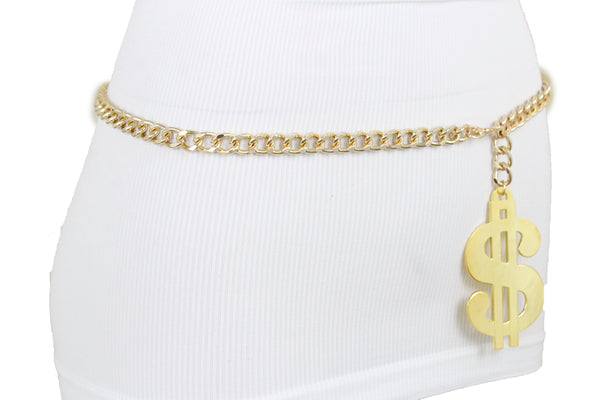 New Women Gold Metal Chain US Dollar Money $ Charm Hip High Hip Hop Belt Size XS S M
