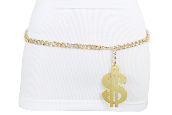 New Women Gold Metal Chain US Dollar Money $ Charm Hip High Hip Hop Belt Size XS S M