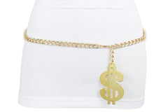 Women Gold Metal Chain US Dollar Money $ Charm Hip High Hip Hop Belt Size XS S M