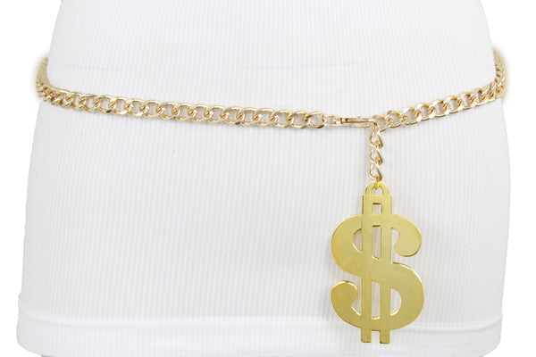 New Women Gold Metal Chain US Dollar Money $ Charm Hip High Hip Hop Belt Size XS S M