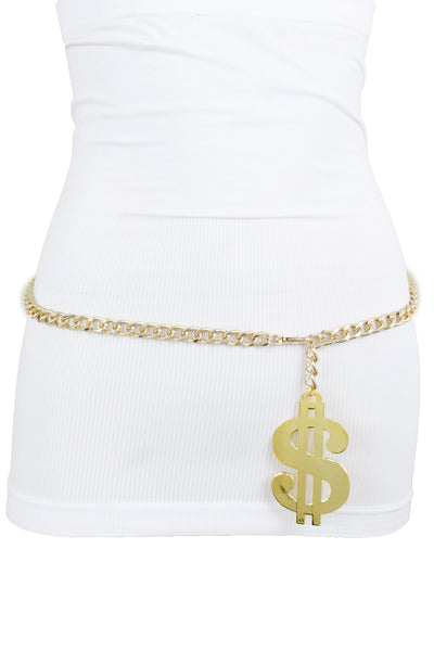 New Women Gold Metal Chain Dollar Money $ Charm Hip Hop Hood Bling Style Belt Size M L XL