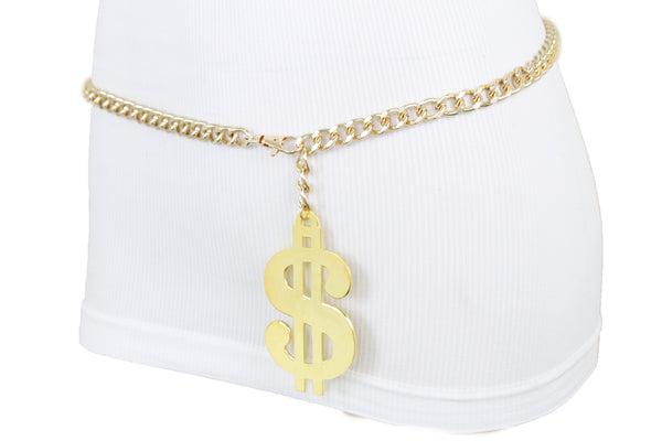 New Women Gold Metal Chain US Dollar Money $ Charm Hip High Hip Hop Belt Size XS S M