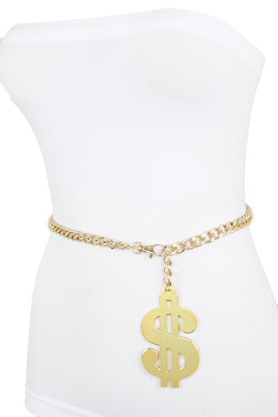 New Women Gold Metal Chain Dollar Money $ Charm Hip Hop Hood Bling Style Belt Size M L XL