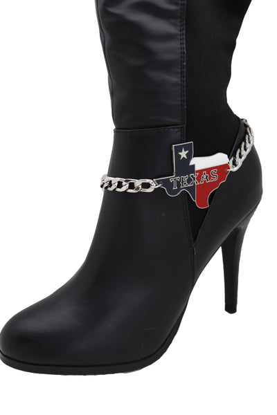Brand New Women Silver Metal Chain Boot Bracelet Shoe Charm Anklet Texas State Map Star