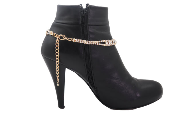 Brand New Women Gold Metal Boot Chain Links Black Fabric Strap Bracelet Shoe Bling Jewelry