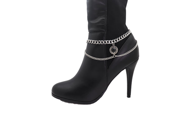 Brand New Women Silver Metal Boot Chain Bracelet Shoe Ethnic Coin Black Color Charm Anklet