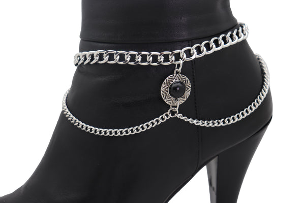 Brand New Women Silver Metal Boot Chain Bracelet Shoe Ethnic Coin Black Color Charm Anklet