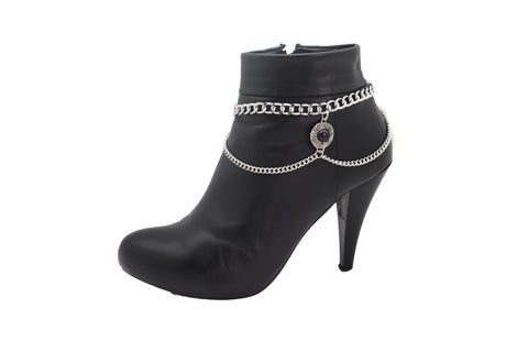 Brand New Women Silver Metal Boot Chain Bracelet Shoe Ethnic Coin Black Color Charm Anklet
