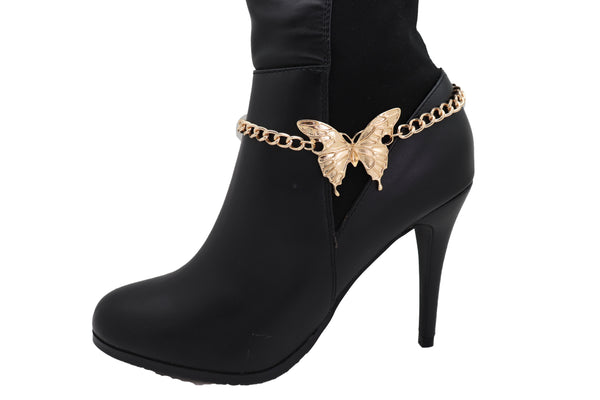 Brand New Women Gold Metal Boot Chain Bracelet Anklet Heel Shoe Butterfly Charm Jewelry