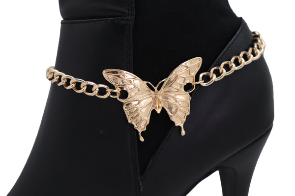Brand New Women Gold Metal Boot Chain Bracelet Anklet Heel Shoe Butterfly Charm Jewelry