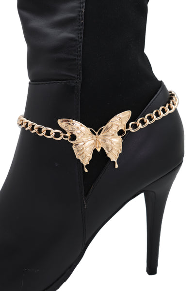Brand New Women Gold Metal Boot Chain Bracelet Anklet Heel Shoe Butterfly Charm Jewelry