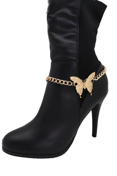 Brand New Women Gold Metal Boot Chain Bracelet Anklet Heel Shoe Butterfly Charm Jewelry