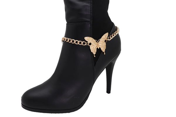 Brand New Women Gold Metal Boot Chain Bracelet Anklet Heel Shoe Butterfly Charm Jewelry